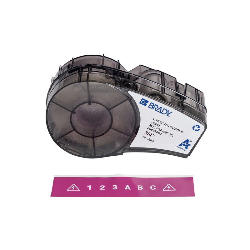 Brady Authentic (M21-750-595-PL) All-Weather Vinyl Label for Indoor/Outdoor ID, Lab and Equipment Labeling, White on Purple- For M210, M210-LAB, M211, BMP21-PLUS and BMP21-LAB Printers, .75" W, 21' L - Image 1